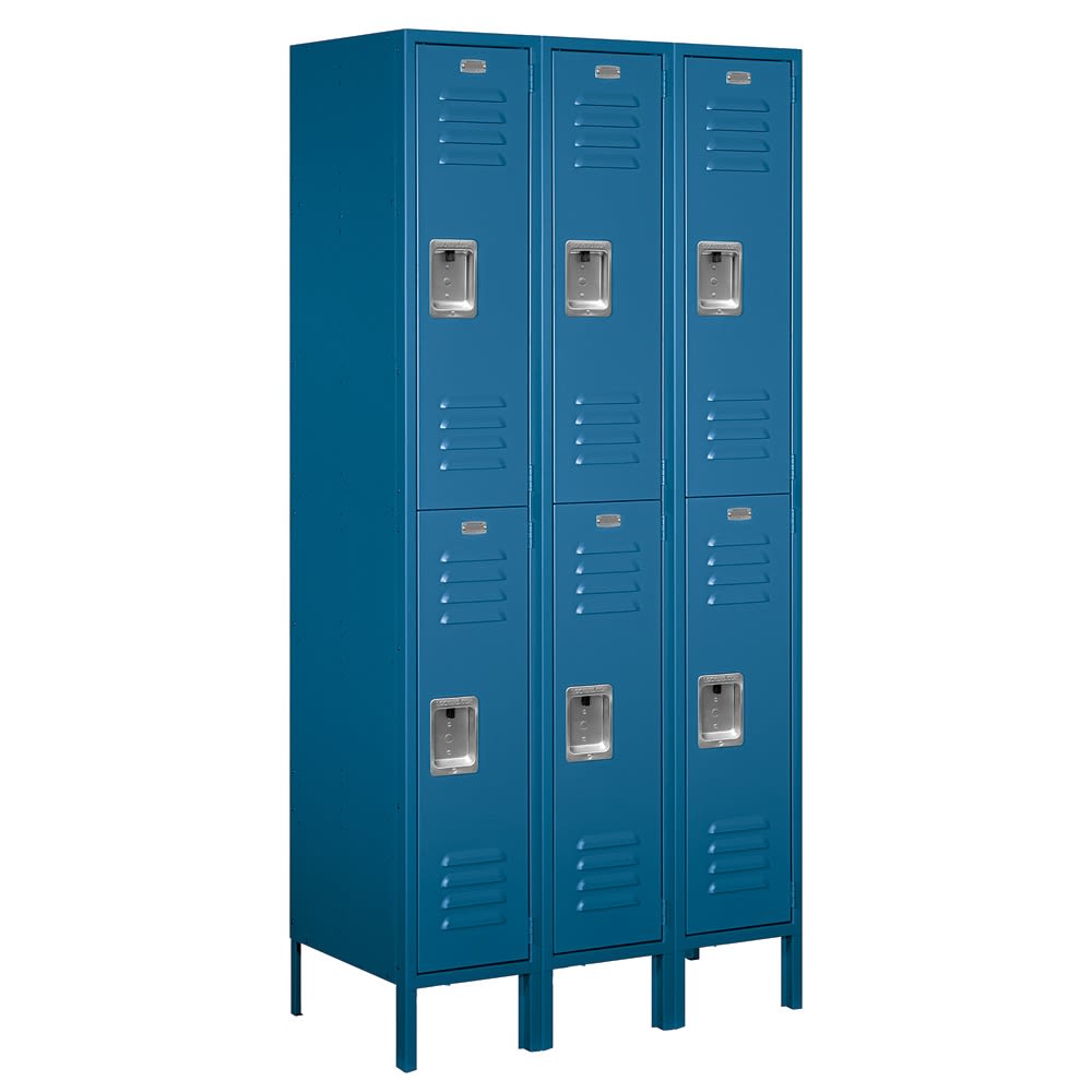 Double Tier Standard Metal Locker, 3 ft Wide, 6 ft High, 18"D, Blue, Assembled